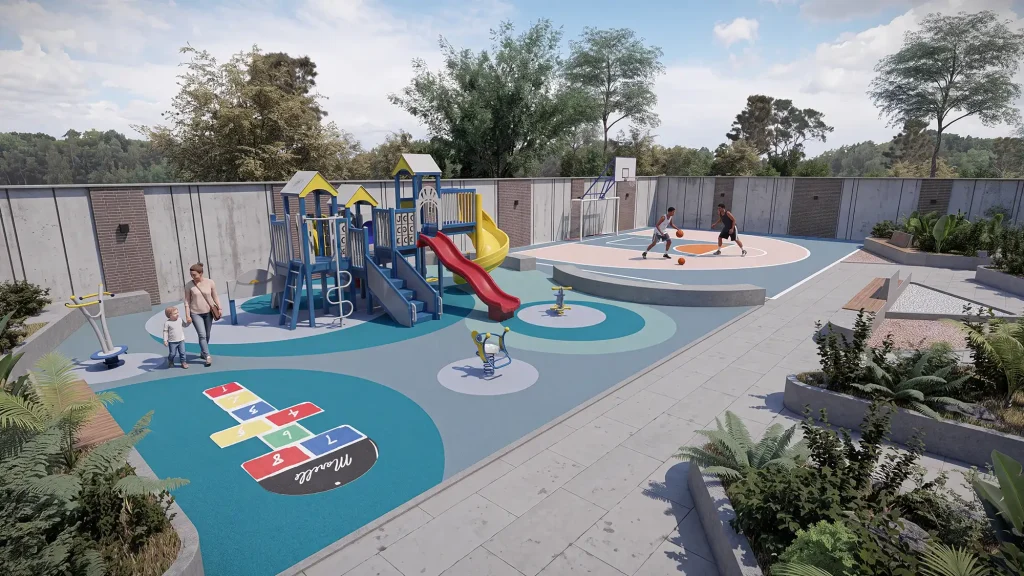Satori: zona social , parque infantil y zona de basketball Satori: zona social , parque infantil y zona de basketball